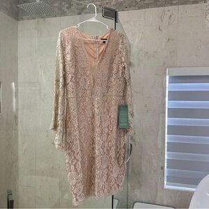 Marina Lace Bell Sleeve Formal Dress | Cream Silver | Size 12 | NWT